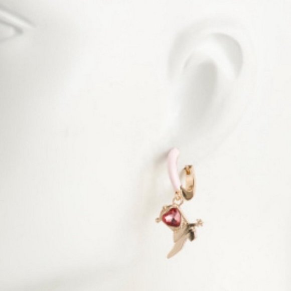 Betsey Johnson Cowboy Boot Enamel Huggie Hoop Earrings PINK NWT - Picture 4 of 4